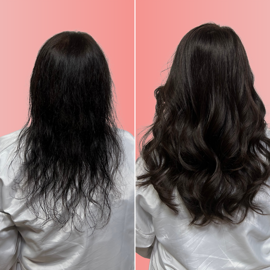 black hair extensions before and after 